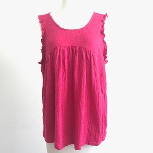 Lucky Brand Pink Babydoll Tie Back High Low Ruffle Tank Top